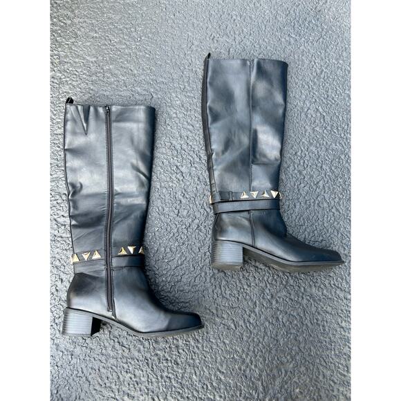 Women’s size 9 JustFab Remy Studded Riding Boot In Black and Gold - Picture 1 of 6